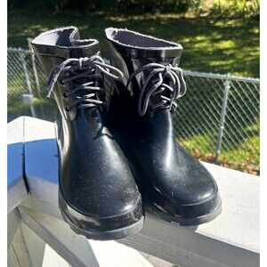 Electric Karma Women’s Rain Boots Size 7 Black Waterproof Rubber Ankle Lace Up